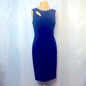 Adrianna Papell Navy Blue Studded Neckline Sleeveless Cocktail Dress Size 4